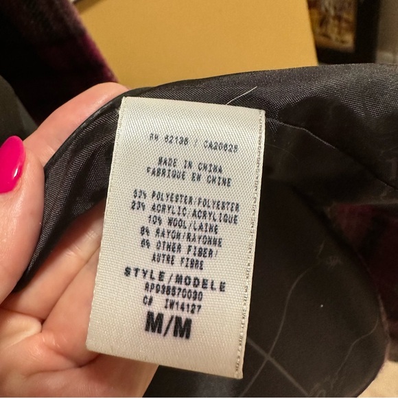 ♥️ G by Guess Pink & Gray Plaid Double-Breasted Coat — Size Medium - Picture 10 of 14